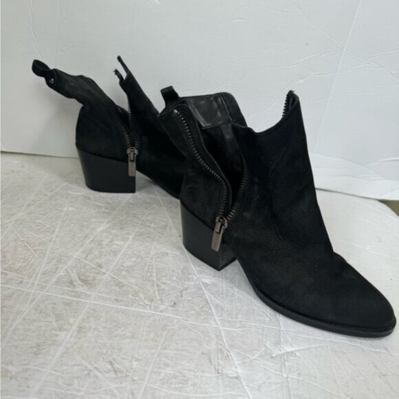VINCE CAMUTO Imala Double Zip Mid Heel Booties Leather Moto Boots Punk Black 7 - Picture 7 of 16
